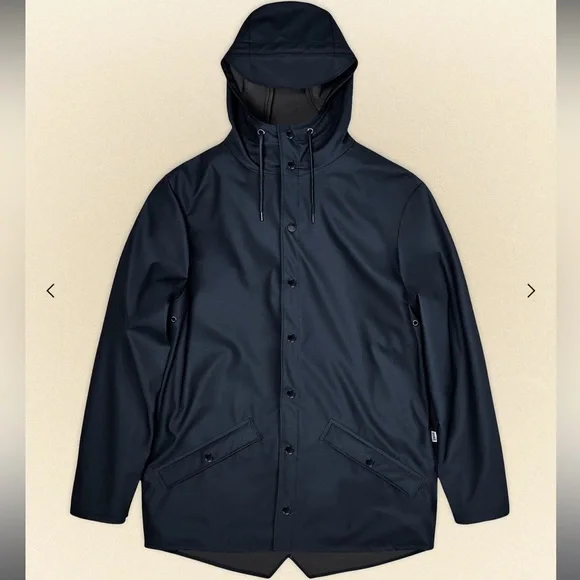 RAINS UNISEX  HOODED RAIN JACKET NAVY SZ L/XL - Picture 4 of 14